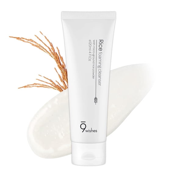 9 wishes Rice Foaming Cleanser, Gentle Exfoliating Face Wash without Irritation, Visible Rice Powder, Korean Skin Care, 4.0Fl. Oz (1 Pack)