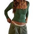 thumbnail image 1 of Fortune Femmes Col Rond Manches Longues Basique Slim Fit T-Shirts Solide Crop Top, 1 of 6