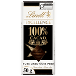 Lindt EXCELLENCE 100% Cacao Dark Chocolate Bar, 50 Grams
