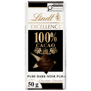 Lindt EXCELLENCE 100% Barre de chocolat noir Cacao, 50 Grams