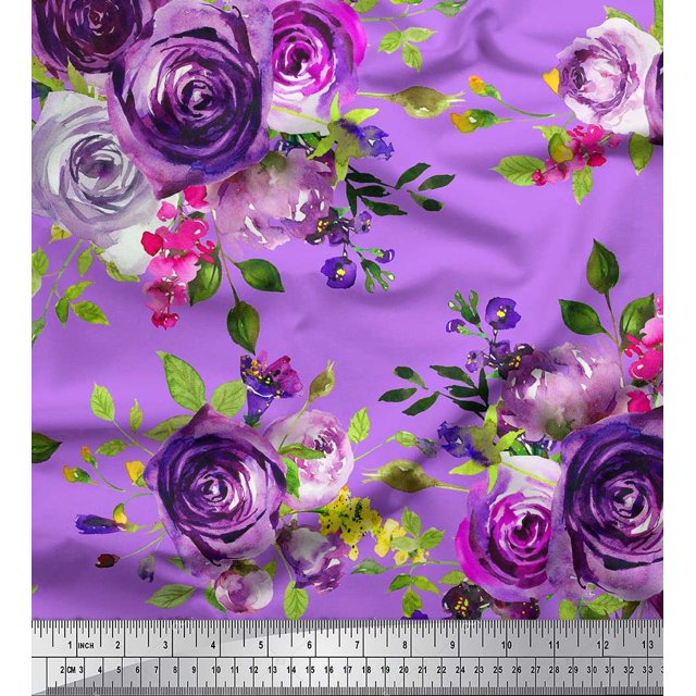 Soimoi Tissu en Rayonne Feuilles et Imprimé de Fleurs de Roses, Tissu au Mètre, 42 Pouces de Large