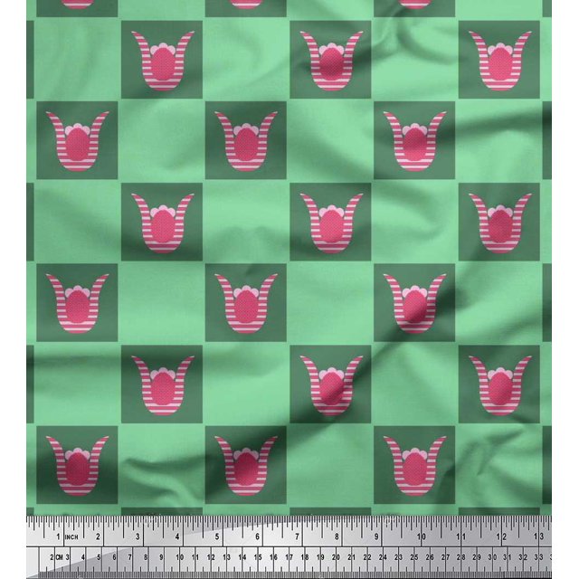 Soimoi Poly Georgette Fabric Square & Floral Artistic Print Fabric by the Yard 42 Inch Wide