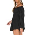 thumbnail image 3 of xiaxaixu Robes Mini pour Femmes, Robe à Manches Longues Épaules Dénudées Plissée en Jacquard Uni pour Fête Quotidienne, 3 of 5