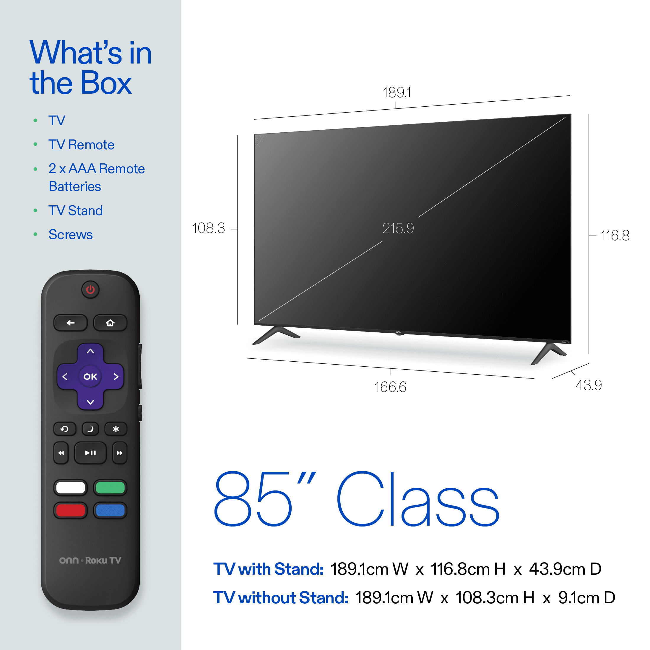 onn 85” QLED 4K UHD Smart Roku TV