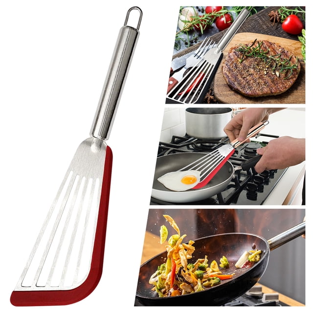 TopLLC Spatule Antiadhésive Spatule à Poisson en Acier Inoxydable avec Silicone Spatule Ajourée de Cuisine Spatule