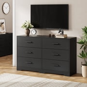 Twister.CK 6 Drawers Dresser, Modern Closet Dressers Chest of Drawers with Metal Handle, Wooden Dresser Organizer for Bedroom, Living Room, Hallway, Black