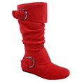 thumbnail image 1 of Bottes Mi-Mollet à Bout Rond pour Femmes Zone 70, Confort, Fermeture Éclair, Boucle, Style Plissé Décontracté, Talon Plat ( Rouge, 8.5), 1 of 2