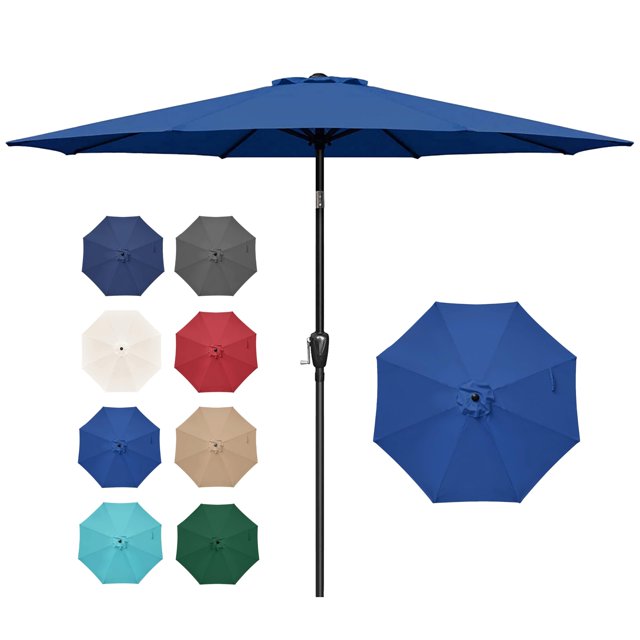 Simple Deluxe Parasol de Patio Extérieur de 9 Pi, Parasol de Marché pour Table avec Inclinaison à Bouton-Poussoir et Manivelle, 8 Nervures Robustes, Protection UV Imperméable