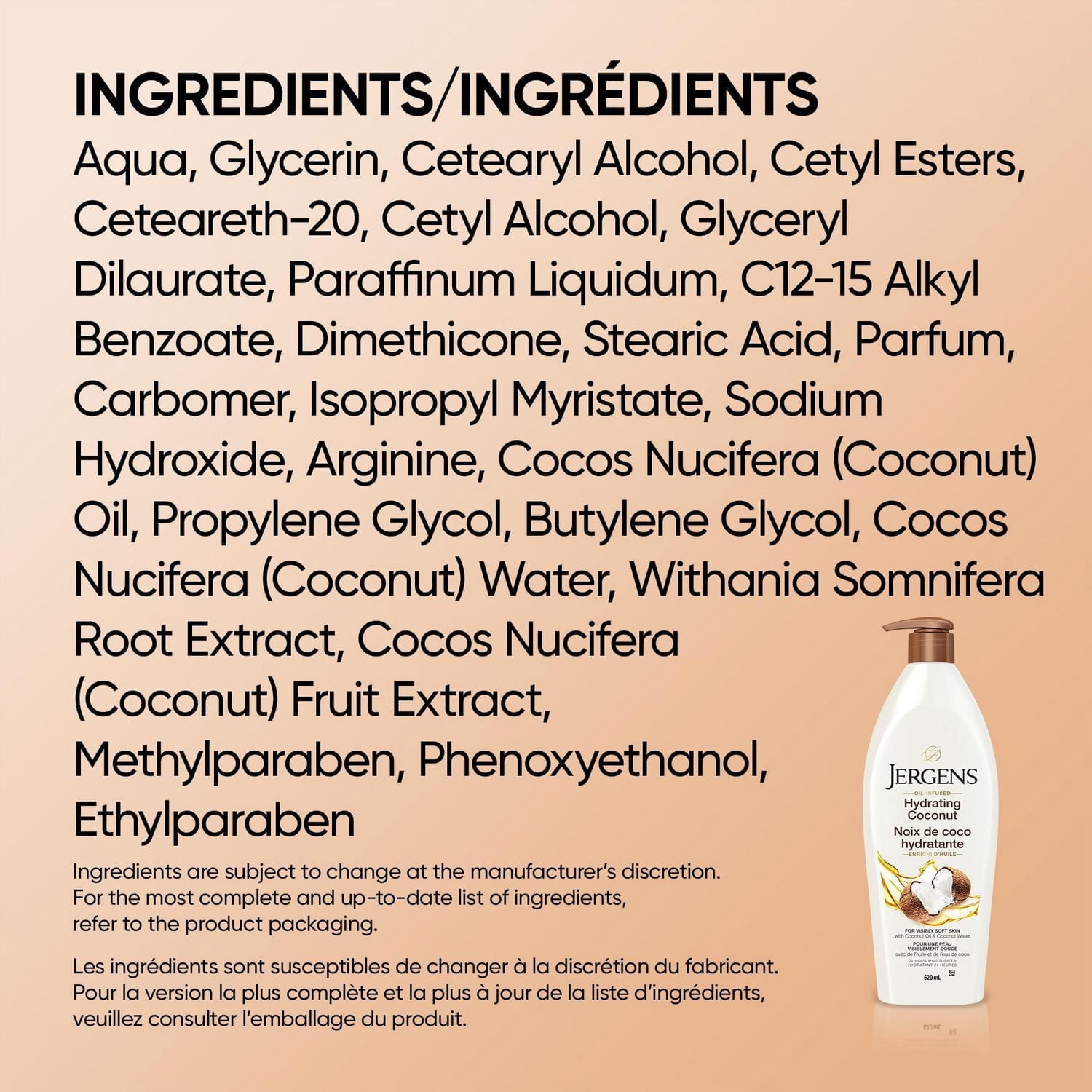 Jergens Hydratant à la Noix de Coco & Lotion pour le Corps pour Peau Sèche