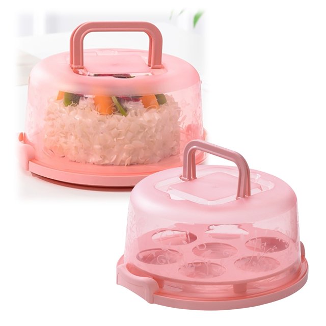 Oleegame 1PC Tin Foil Roll Cake Container Plastic Cover Lid Cake Cupcake Holder Portable Round Two Base For Cookies Fruit Etc