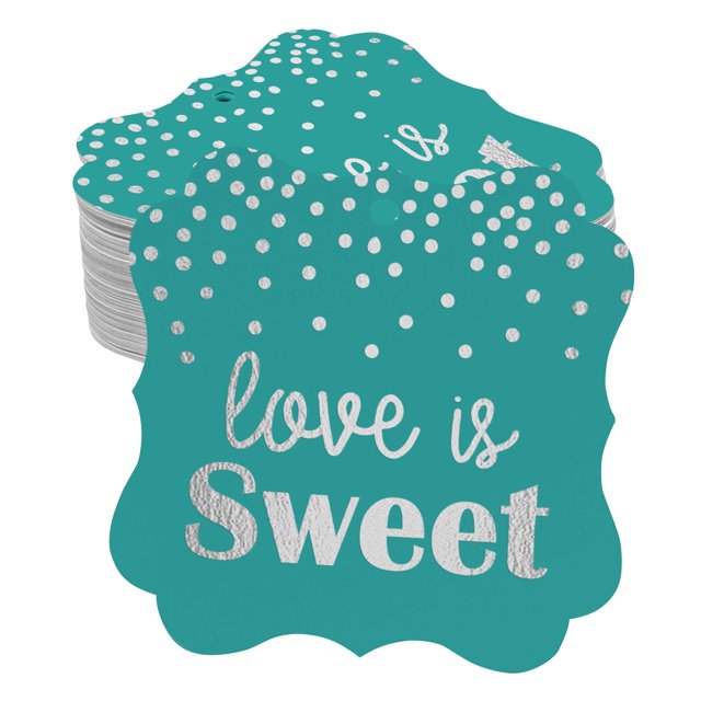 Inkdotpot Real Silver Foil Love Is Sweet Wedding Tags Favor Bracket Shape Hang Pack Of 100 Paper Tags