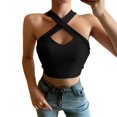 thumbnail image 1 of Women's Cross Halter Vest Summer Fashion Sexy Backless Off Shoulder Cropped Top Solid Color, 1 of 5
