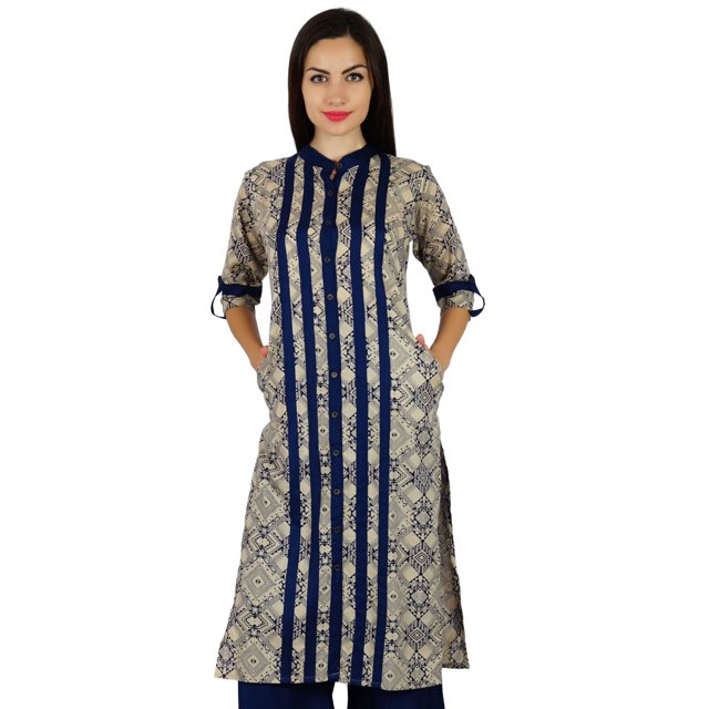 Bimba Kurti Droite à Col Mandarin pour Femmes avec Poches Tunique d'Été Blouse