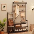 thumbnail image 4 of Hall Tree with Bench and Shoe Storage Parent-Child Coat Rack Shoe Bench Industrial Coat Tree Entryway Large Organizer with Shoe Rack, Storage Cubbies, Hooks, and Top Shelf, 4 of 9
