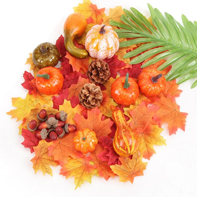 Halloween Pumpkin Decorations Artificial Pumpkins Maple Leaves Pine Cones