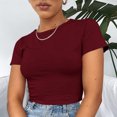 thumbnail image 4 of Jsaierl Women's Solid Color Short Tops Summer Round Neck Short Sleeve T-Shirts Slim Classic Versatile Tees, 4 of 8