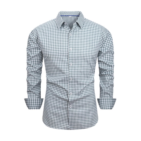 hotojiny Men's Dress Shirt Work Office Casual Long Sleeve Business Formal Shirt Wedding Plaid Button down Shirts