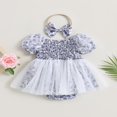thumbnail image 4 of Baby Romper Dress Flower Print Boat Neck Short Puff Sleeve Jumpsuits, 4 of 8
