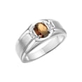 thumbnail image 3 of RYLOS Men's Rings Sterling Silver Classic 7X5MM Oval Gemstone & Diamond Ring Smoky Quartz June Birthstone Rings For Men, Silver Rings, Size 8, 3 of 7