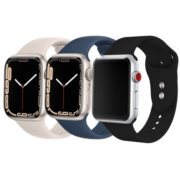 3 Pack Wristbands Compatible with Apple Watch Bands 44mm 40mm 41mm 42mm 38mm 45mm Women Men,Silicone Sport Apple Wristwatches bands Replacement Strap for iWatch Series 7 6 5 4 3 2 1 SE