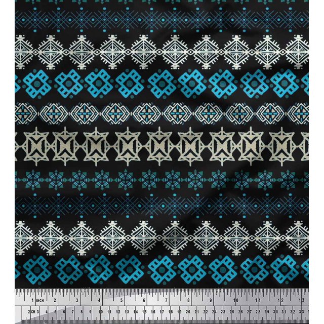 Soimoi Cotton Voile Fabric Aztec Geometric Decor Fabric Printed Yard 56 Inch Wide