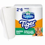 Tiger Towel Recyclable Paper Packaging, 2 Equal 6 Paper Towel Rolls, 147 Sheets per Roll