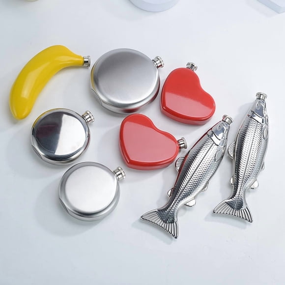 Mini Flasque à Vin Artisanale en Acier Inoxydable 304 Épais - Design Unique en Forme de Poisson, Capacité de 130 ml, Durable et Facile à Nettoyer, Parfaite pour le Rangement de Whisky/vin, Artisanat Décoratif Romantique pour les Fêtes
