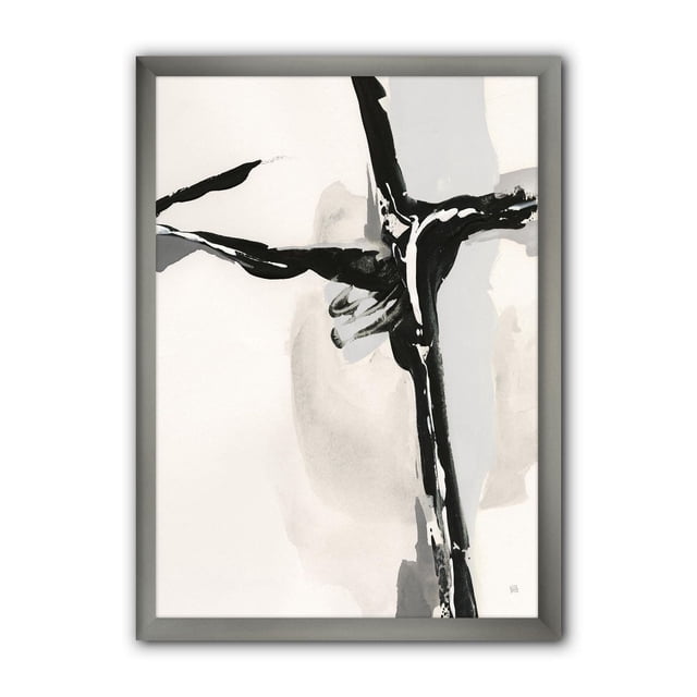 Designart Art Mural Encadré Abstract Neutral II avec Coups de Pinceau Abstraits Modernes Mi-Siècle Croisés sur Toile de Coton beige et Gris Neutre, Monté dans un Cadre Gris de 1,5 Po de Large. Imprimé avec une Encre Résistante à la Décoloration et Comprend une Quincaillerie de Suspension, Idéal pour la Déco de la Maison.