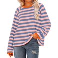 thumbnail image 4 of Womens Tops Striped Crewneck Long Sleeve Color Block Tshirts Fall Casual Loose Comfy Blouse, 4 of 5