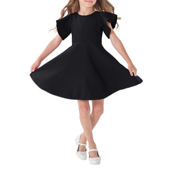 biudgviw Toddler Girls' Dresses Ruffle Short Sleeve Crew Neck A-Line Flowy Casual Dress Summer Midi Sundress 2-12 Y