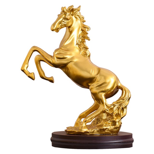 jifeng Figurine de Statue de Cheval Européen Simulation à la Main en Résine Chanceuse d'Or