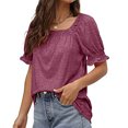 thumbnail image 3 of Womens Casual Solid Color Square Neck Short Sleeve Tops Blouses, 3 of 7