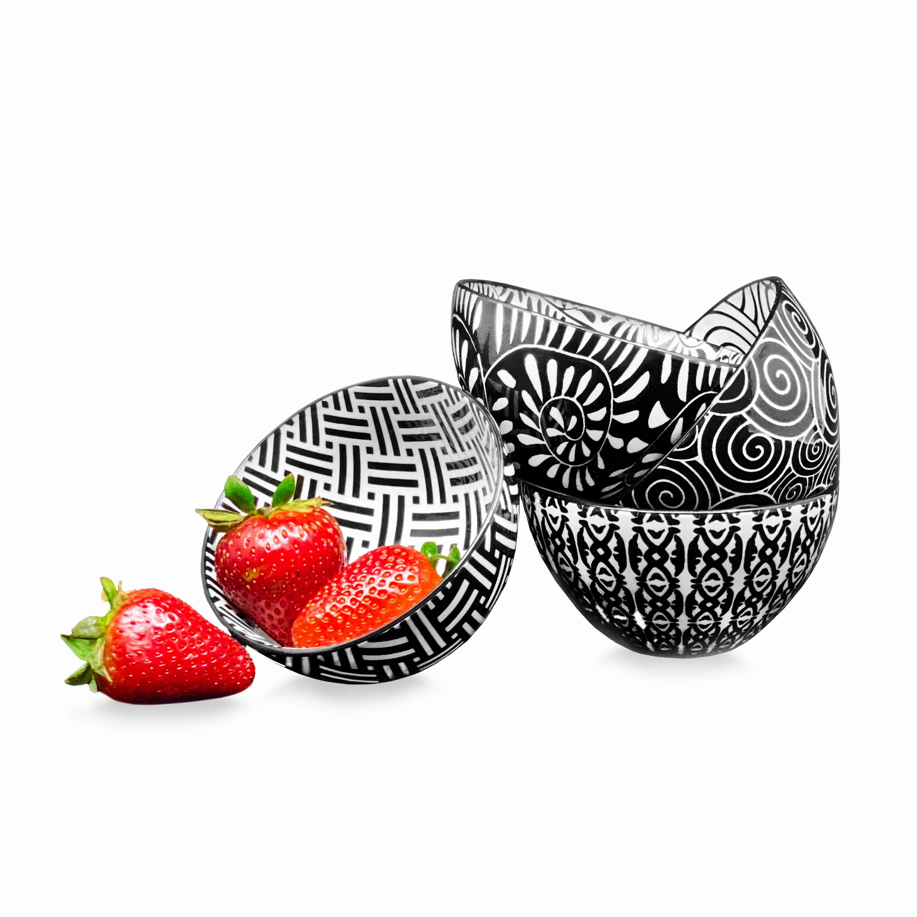 Hometrends bol à trempette rond 200ML, motifs assortis noir et blanc