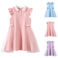 thumbnail image 1 of LOVZFMLL Girls' Summer Short Sleeve Ruffled Lace Round-Neck Embroidery Mesh Princess Bow Skirt, 1 of 8