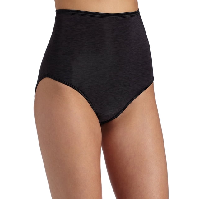 Vanity Fair Womens Body Shine Illumination Brief in size 9 and Midnight Black color. These women's brief panties feature a smooth, high-rise design with full coverage and a luxurious, comfortable fit. Made by Vanity Fair, suitable for regular and plus sizes.