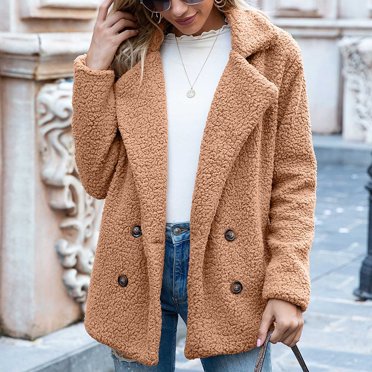 yoeyez Sherpa Jacket Women Pullover Womens Ladies Warm Jacket Winter Solid Turn Coat Down Collar Lambswoo Outerwear Chaqueta Sherpa Mujer