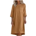 thumbnail image 2 of Ovzne Robes d'Été pour Femmes Robe Femme Mode Robe d'Été Décontractée pour Femmes Col Rond Manches 3/4 Unie Robe de Plage Poches Robe Femme Liquidation, 2 of 5