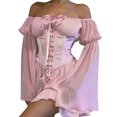 thumbnail image 4 of FOCUSNORM Women?s Solid Color Mesh Yarn Long Sleeve Boat Neck Short Dress, 4 of 9
