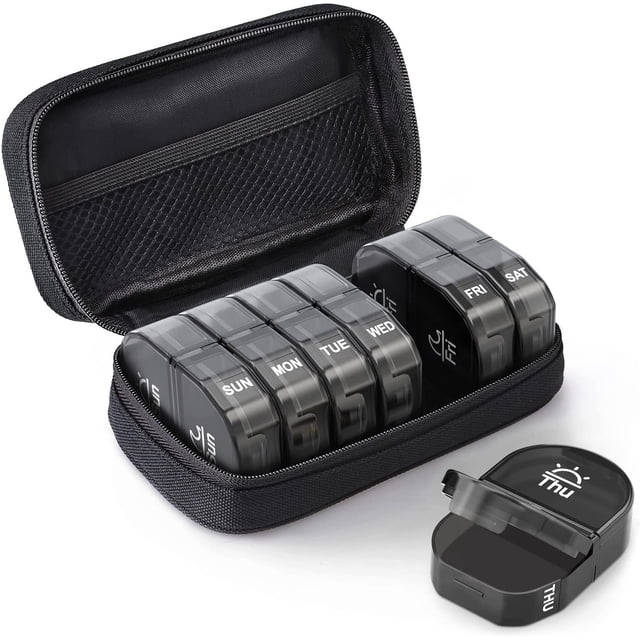 Canvas Pill Organizer 2 Times Daily, Large AM PM Weekly Medicine Box with Bag
