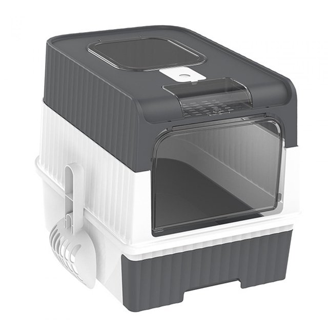 Toilette pour Chat avec Capuchon, Toilette pour Chat Fermée Réutilisable Bac à Litière pour Chats Bac à Sable pour Chat Contenant Fournitures pour Animaux Litière pour Chaton Pot pour Animal Gris