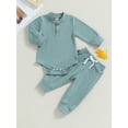 thumbnail image 2 of SUNSIOM Baby Boy 2 Piece Outfit Solid Color Button Long Sleeve Rompers and Elastic Pants Fall Clothes, 2 of 9
