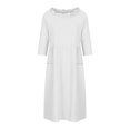 thumbnail image 4 of Mrat Graduation Dresses 2024 Robe Midi pour Femmes à Couleur Unie, Manches Trois-Quarts, Col Rond, Décontractée, Ample, avec Poches, Robes Midi pour Femmes 2024 S-158 Blanc TG, 4 of 8