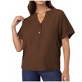 thumbnail image 1 of Yuyuzo Womens Tops Short Sleeve Shirts Button up V Neck T Shirts Solid Color Loose Fitted Blouses, 1 of 6