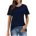 thumbnail image 1 of Baberdicy T-Shirts à Manches Courtes Décontractés Unis Amples à Col Ras du Cou pour Femmes Bleu Marine 3TG, 1 of 7