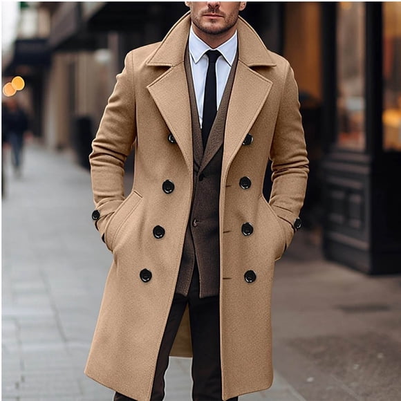 Jienlioq Men's Sport Coats & Blazers Men's Fashion Casual Solid Color Buttons Pockets Long Sleeve Hoodless Casual Outwear Trench Coat Deals Cyber Monday