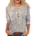 thumbnail image 1 of Innerwin Hauts Imprimé Floral T-Shirt Femme Col Rond Ample Bleu Abricot 2TG, 1 of 2