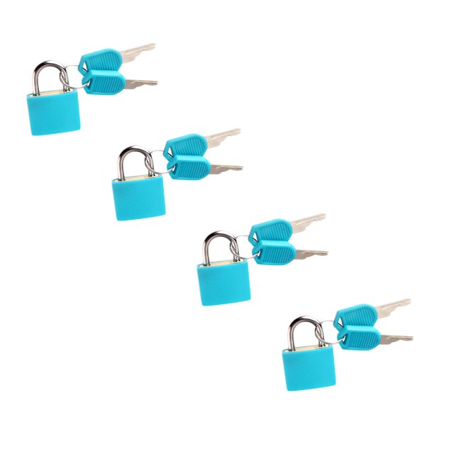ZTTD 4 Pcs Suitcase Locks with Keys Blue Mini Keyed Padlock Metal Padlock Luggage Padlocks Plastic-Covered Copper Keyed Padlock for Suitcase, Backpack, Boxes, Laptop Bag