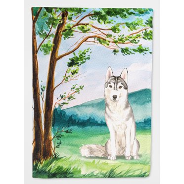 Carolines Treasures CK2555GF Under the Tree Siberian Husky Garden Size Flag