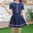 thumbnail image 4 of Pisexur Girls Swimsuits Maillots de Bain pour Filles Protection Solaire Maillots une Pièce pour Filles Maillot de Bain Hawaïen à Jupe pour Enfants Filles Robe de Bain d'Été Manches Courtes Tenue de Bain 2-9 Ans, 4 of 9