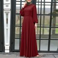 thumbnail image 4 of Women High Neck Abaya Muslim Dress Solid Color Prayer Clothes Long Sleeve Islamic Robe Full Length Dresses, 4 of 6